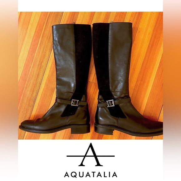 Aquatalia Genna Waterproof Black Leather Heeled Riding Boots, Size 9 - Picture 8 of 9